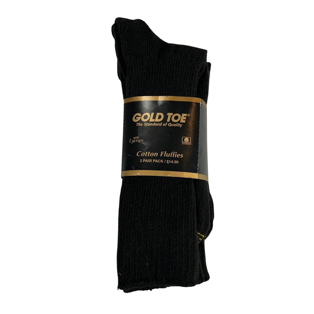 Gold Toe Mens Cotton Fluffies Crew Socks 3 Pack Black Size 10-13 Made in USA